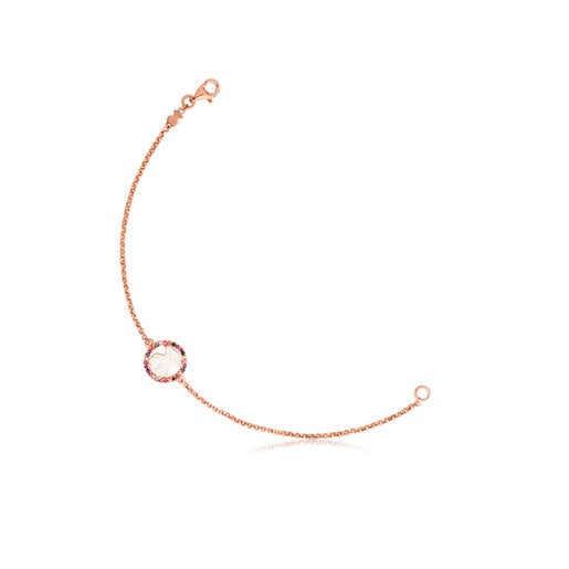 Pulseira Camille em Prata Vermeil rosa com Madrepérola e Safira multicolor