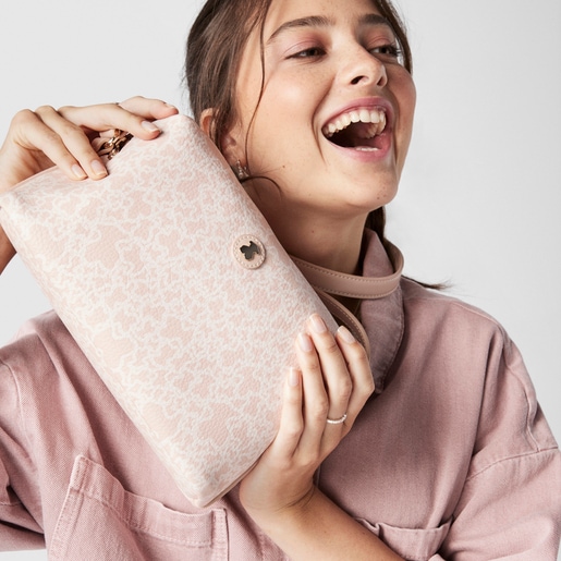 ピンクのキャンバス地の中型ショルダーバッグ Kaos Mini