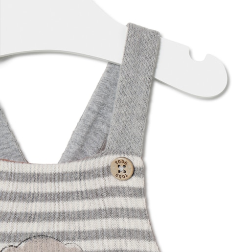 Stripy baby romper with bears in Grey ecru