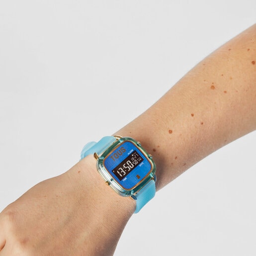 Blue polycarbonate Digital watch with silicone strap D-Logo Fresh