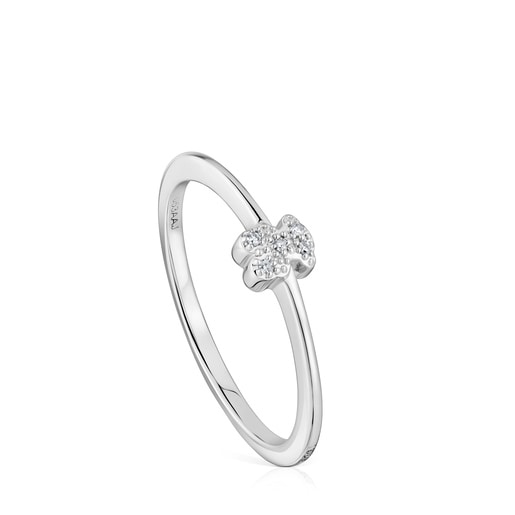 Anillo pequeño oso de oro blanco con diamantes TOUS Grain