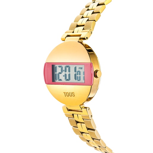 Reloj digital con brazalete de acero IPG dorado y color rosa MARS