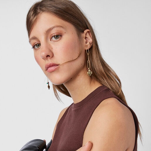 עגילים ארוכים מורמייל צהוב עם אבני חן