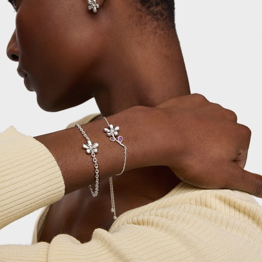 Silver Chain bracelet with amethyst Daisy
