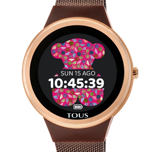 Pink IP steel Rond Connect Watch with mesh strap