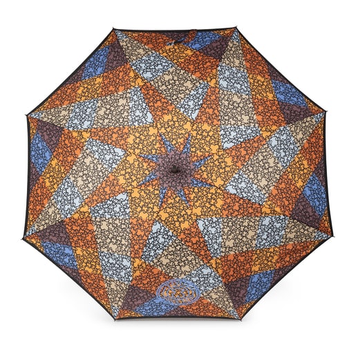 Parapluie Kaos Mini Stamp grand marron, bleu et orange
