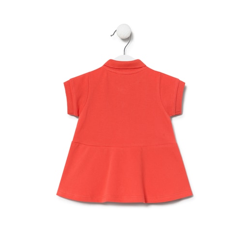 Girls Casual pique fabric dress in coral