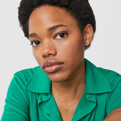 Gold Teddy Bear Earrings with tsavorite