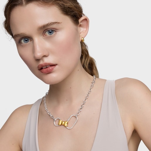 25 mm大、18ktゴールドコーティング・シルバーのリボン・ペンダントトップ TOUS Ribbon