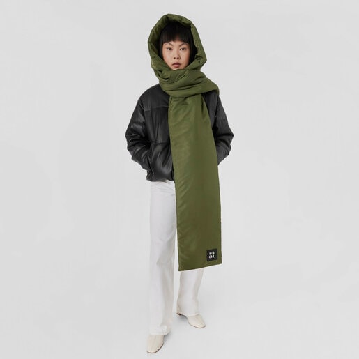 Khaki-colored TOUS Balloon Padded Hooded scarf