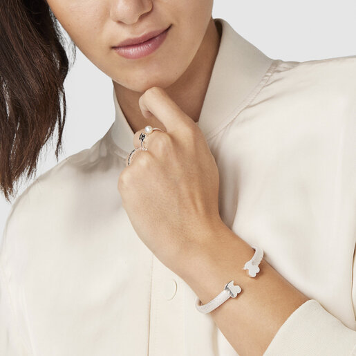 Silver Bangle TOUS Mesh Bear motifs 0,7x0,4cm