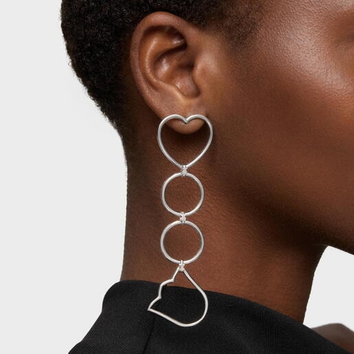 Aretes largos de plata y motivos Straight