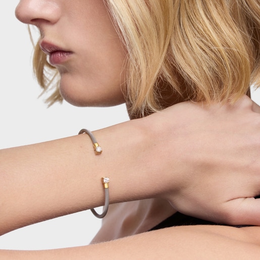 Steel, 14kt gold and lab-grown diamonds Bangle TOUS Mesh LGD