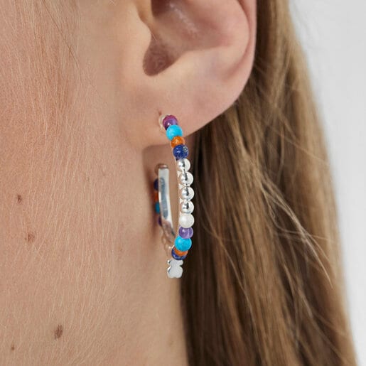 Серьги-обручи Oceaan Color из серебра с жемчугом и драгоценными камнями