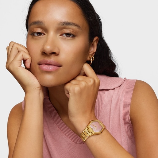 Analog watch with gold-colored steel bracelet and pink mother-of-pearl face Karat