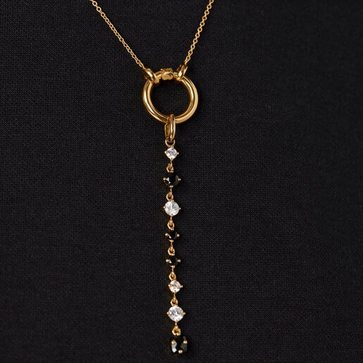 Long Silver Vermeil Glaring Pendant with Onyx and Zirconia