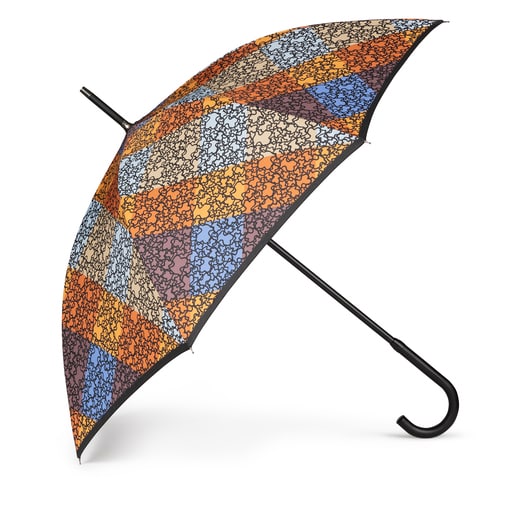 Guarda-chuva grande Kaos Mini Stamp castanho, azul e laranja