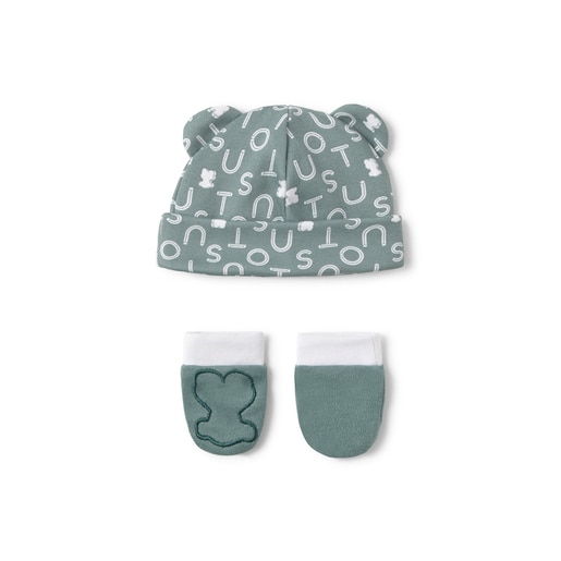 Conjunto de bebé gorro y manoplas Soft verde