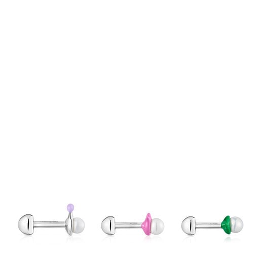 Pack of Instint ear piercings in steel with cultured pearls and enamel |  TOUS
