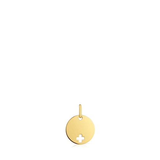 Medalion z charmsem w kształcie krzyżyka ze srebra pokrytego 18-karatowym złotem Basics