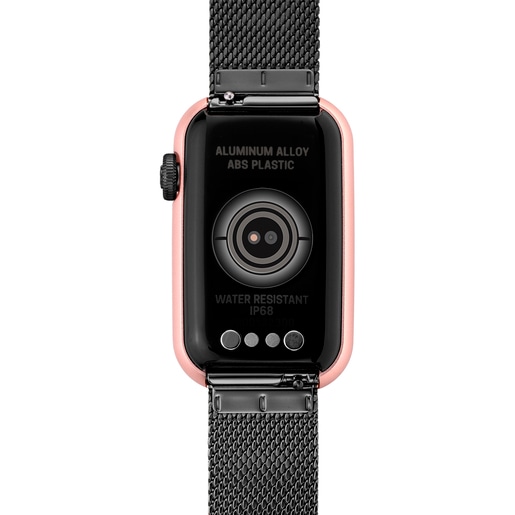 Smartwatch TOUS T-Band Mesh με μπρασελέ από ατσάλι IP σε γκρι χρώμα και κάσα από αλουμίνιο IPRG σε ροζ χρώμα