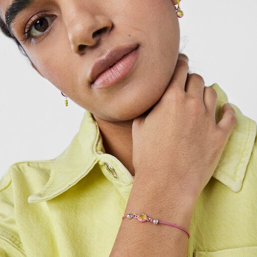 Pulsera de cordón rosa con calcedonia y esmalte TOUS Vibrant Colors