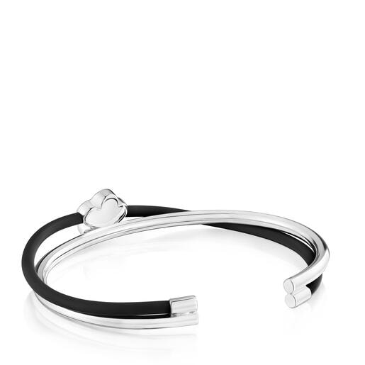 Pulsera esclava flor de plata y caucho Bold Motif