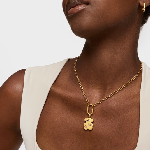 Bear Pendant with 18kt gold plating over silver and lab-grown sapphires Sweet Dolls LGG