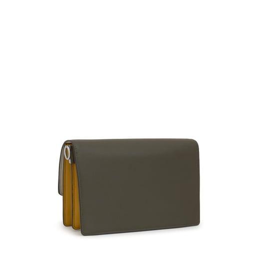 カーキとグリーンのミディアム・クロスボディバッグ Audree Saffiano