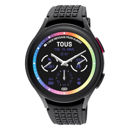 Chytré hodinky Samsung Galaxy Watch 5 Pro X TOUS z šedého titanu s černým silikonovým řemínkem