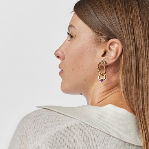 Silver vermeil Plump Hoop earrings with amethysts | TOUS