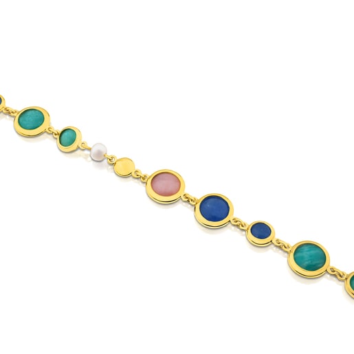 Vermeil Silver Alecia Bracelet with Amazonite, Rose Opal, Quartz with Dumortierite and Pearl