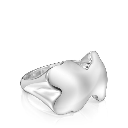 Silver Bold Motif bear Signet ring