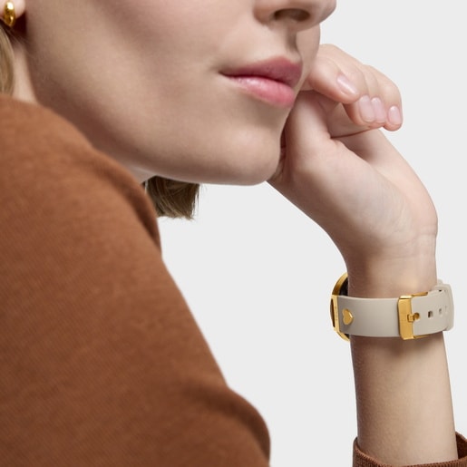 Smartwatch with beige strap and gold-colored steel motifs TOUS S-CONNECT CHARMS