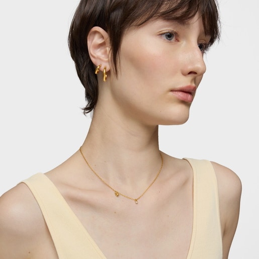 Collier en argent plaqué or 18 ct et diamant créé en laboratoire court Bold Bear LGD