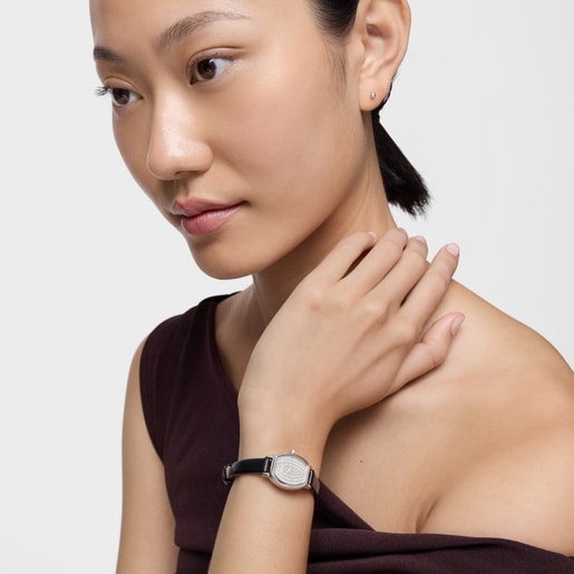 Watch with analog Swiss movement with 0.30ct in diamonds and leather bracelet Les Classiques Mini