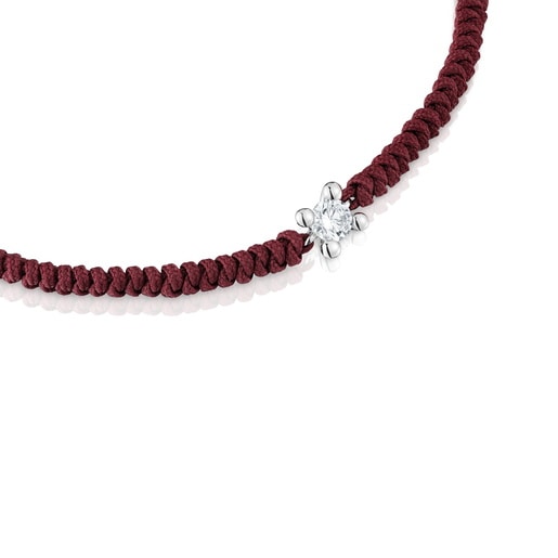 Pulsera de platino con diamante creado en laboratorio y nylon burdeos Shine LGD