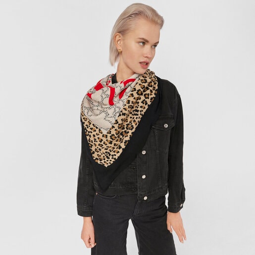 צעיף בז' ושחור קאוס בפרינט נמר