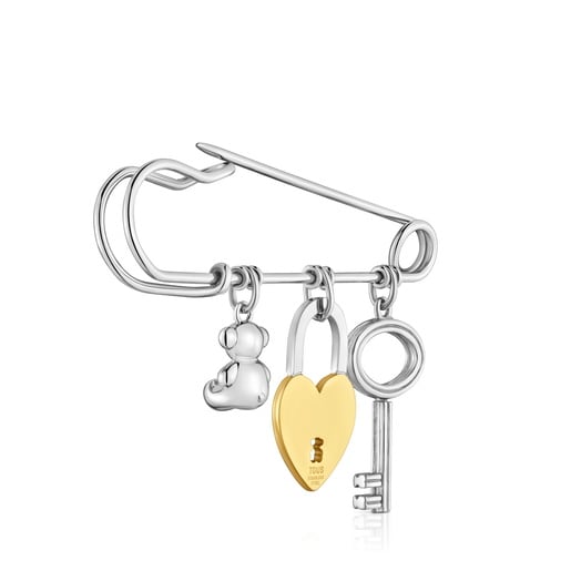 Broche de acero bicolor y motivos colgantes TOUS Charming