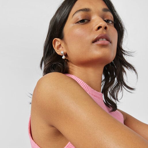 עגילי כדור דובון TOUS Beach Disco מכסף עם פנינה מתורבתת