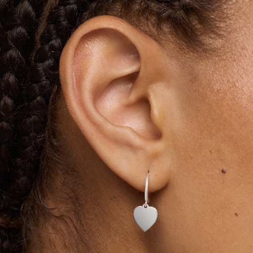 Silver Hoop earrings with heart motif TOUS Motifs