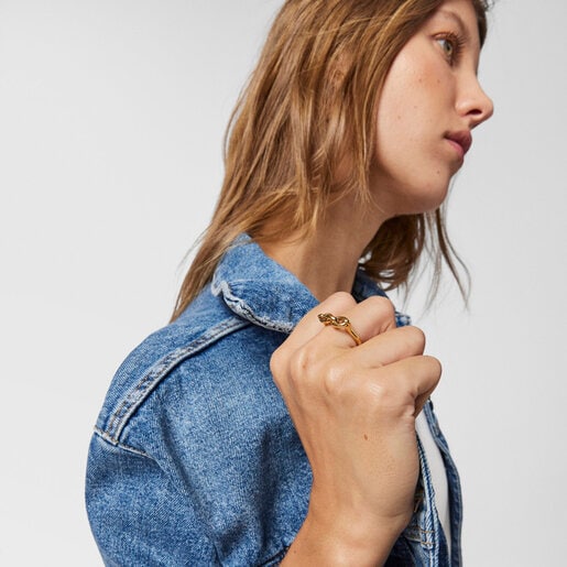 ゴールドコーティングシルバーのTOUS Good Vibesリングスリング