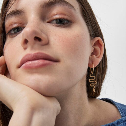 Gold TOUS Good Vibes serpent 1/2 Earring with Diamonds