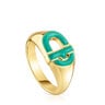 Chevalière argent plaqué or 18 ct et émail vert TOUS MANIFESTO