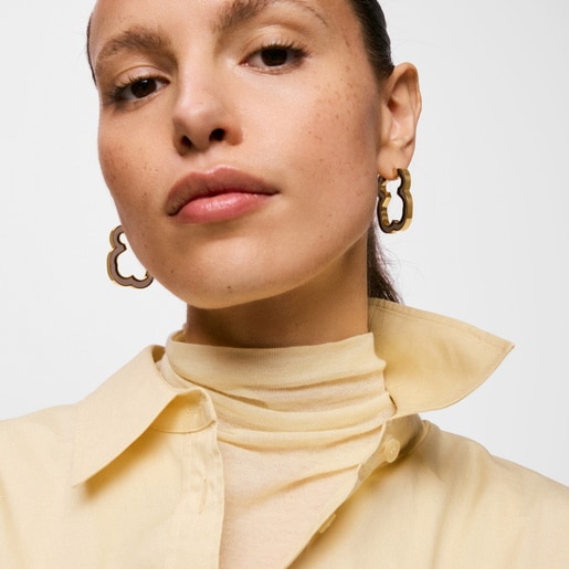 Aros oso de acero dorado y resina negra 33 mm Galaxy