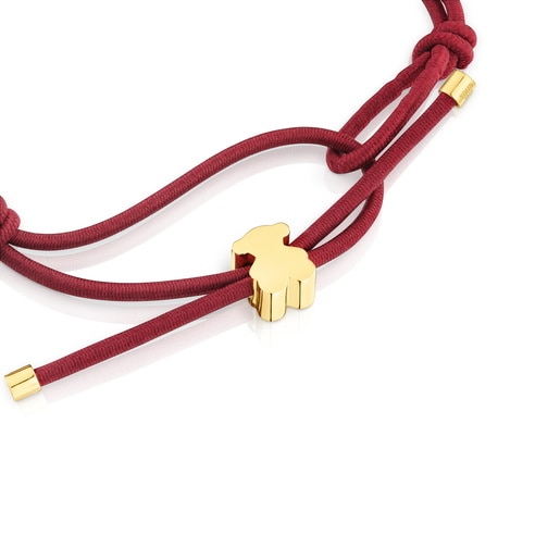 Burgundy-colored elastic Bracelet and bear with 18kt gold plating over silver Sweet Dolls