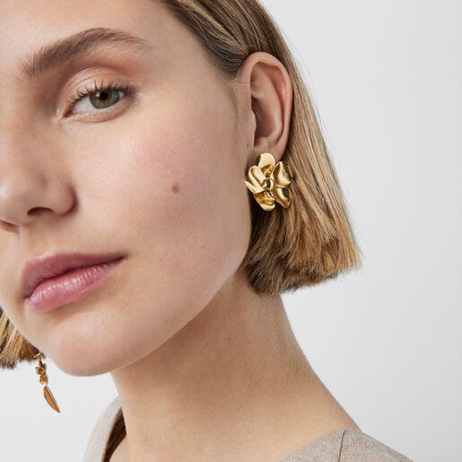 עגילי פריג'ל עלים ופרחים ארוכים ורמייל צהוב