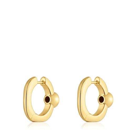 18 mm Hoop earrings with 18kt gold plating over silver and black spinel TOUS Line