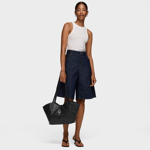 ブラックのミディアム・レザートートバッグ、TOUS Manifesto