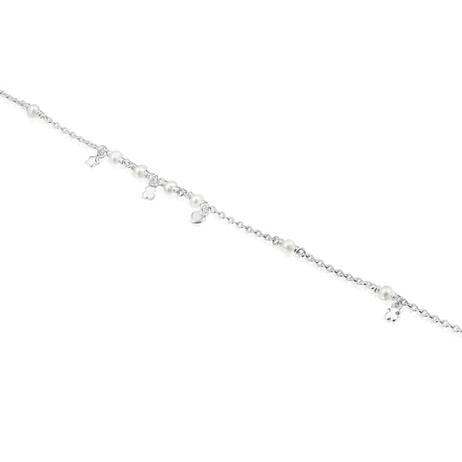 Silver and pearl TOUS Cool Joy Anklet with charms
